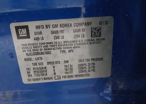 2018 Buick Encore Essence z USA, uszkodzony, nr VIN KL4CJGSB9JB670003